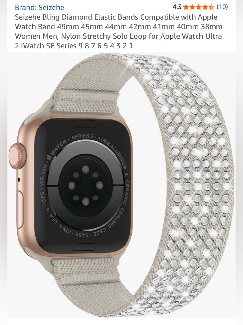 Bling Diamond Elastic Solo Loop Watch Band (fits Apple Watches/Smart Watches